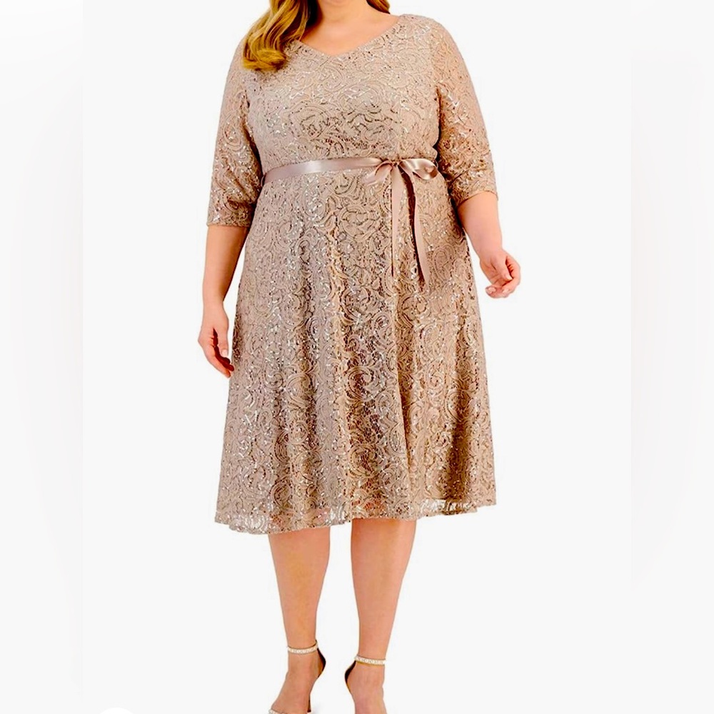 Alex Evenings Gold Size 22w Midi Length Fit and Flare
